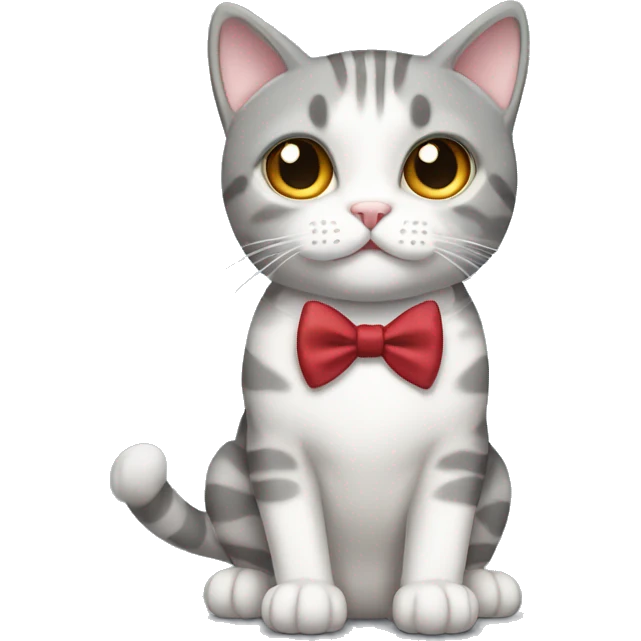 gray and white tabby cat brown eyes full body with bow tie emoji
