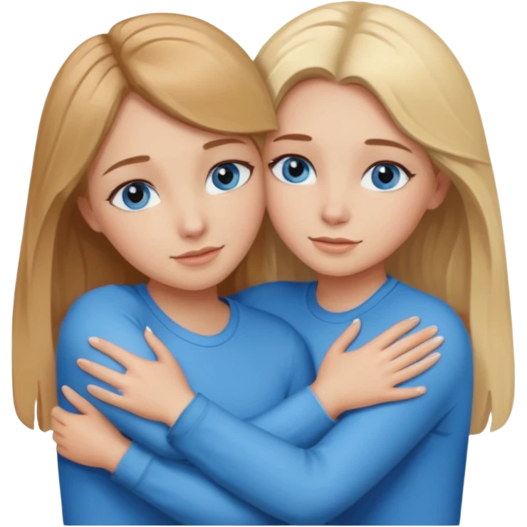 two Girls, Brown and Blonde hair, with Blue Eyes hugging emoji