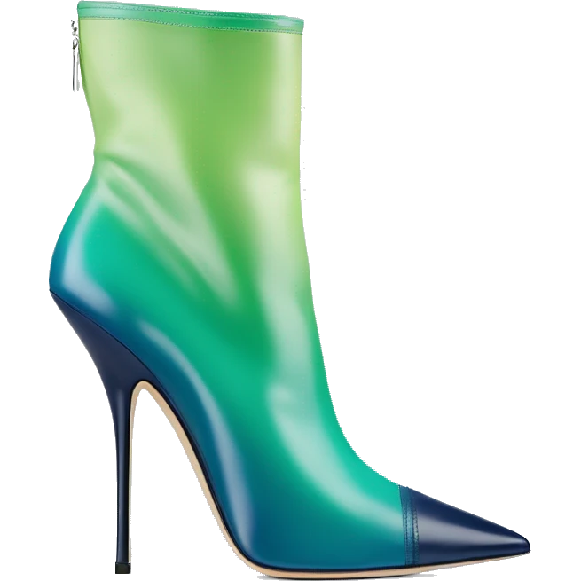 Realistic isolated top view of a pair of light teal,green,navy blue ombre Jimmy Choo stiletto high heel boots. emoji