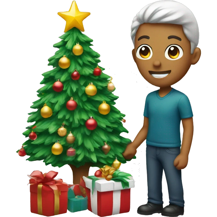 a couple decorating a christmas tree  emoji
