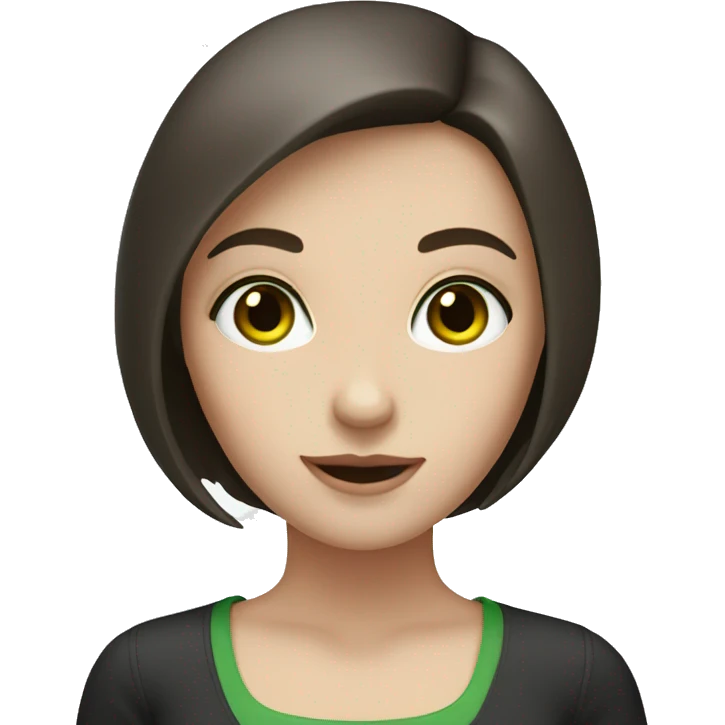 Girl with pale skin, green eyes and dark brown bob  emoji