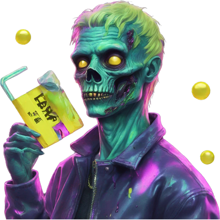.Zombie_ Vaporwave black holographic oilslick zombie unicorn smoking yellow caution tape  emoji