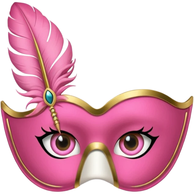 masquerade Pink eye mask with gold trim and small side feather. emoji