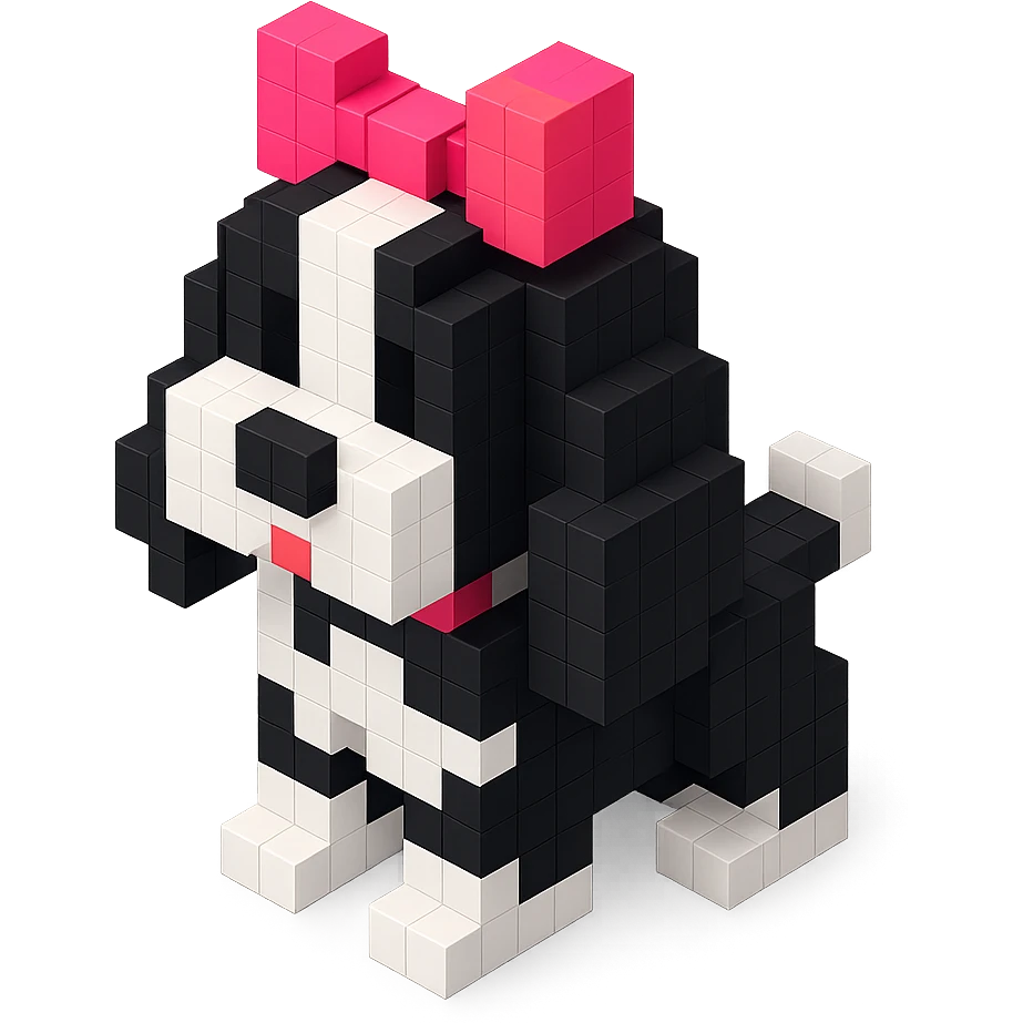 black and white Russian Cocker Spaniel puppy with a bow emoji