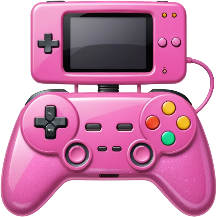 glittery pink 90s retro game console with pink corded controller next to it emoji