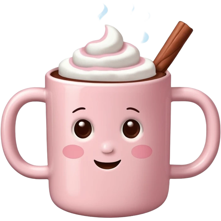 Light Pink mug of hot chocolate with marshmallows  emoji