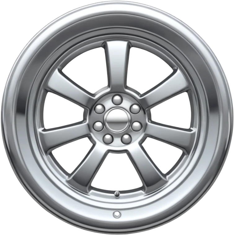 A chrome car wheel emoji, polished silver metal rim, smooth circular shape, minimal futuristic design, soft reflections, iOS emoji style, centered on white background, ultra clean look emoji