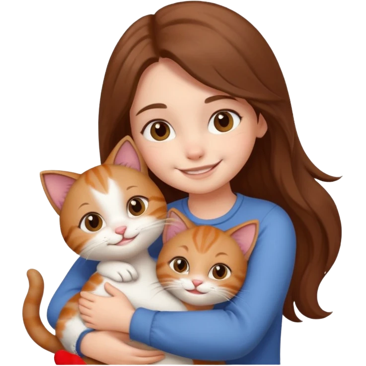 A cute girl hugging a cute cat emoji