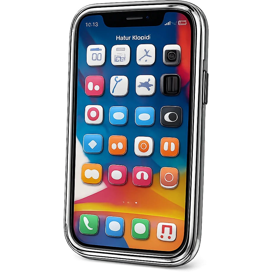 Transform the phone into a 3D chrome metallic style but keep all the original colors and details, highly reflective and shiny, no background. emoji