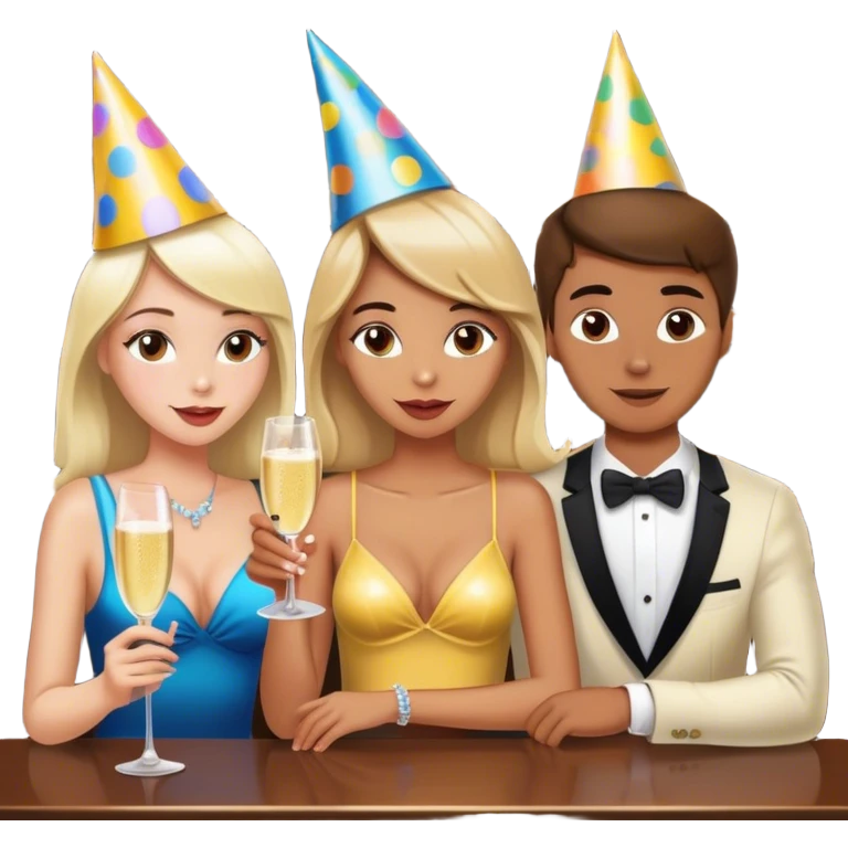 2 girls and a guy vibing in a bar on date emoji