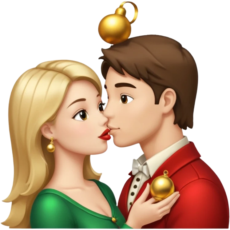 a handsome man and a pretty woman kiss Christmas bell emoji