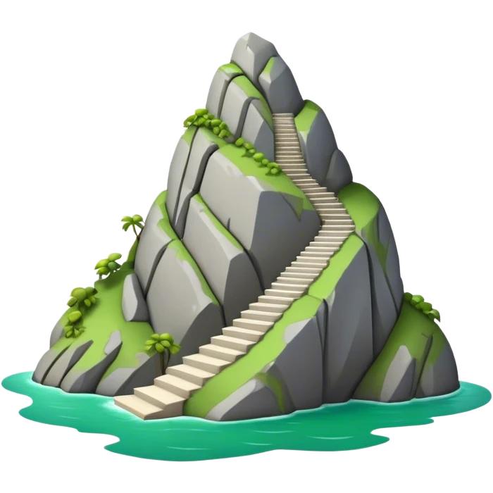 Cinematic Realistic Guatapé Rock Landmark Emoji, depicting the colossal monolithic rock with its zigzagging staircase, offering panoramic views of lush green lakes and scattered islands. emoji