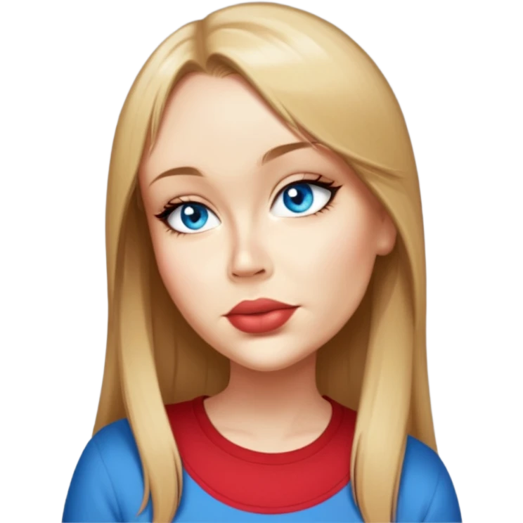 female, wearing red shirt, long mittle-blonde hair with thin bangs emoji