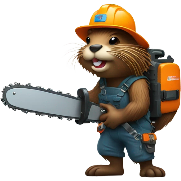 Beaver with dreadlocks wearing climbing gear holding a chainsaw  emoji