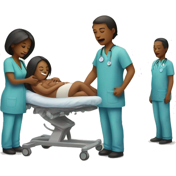 a woman gives birth and doctors stand nearby emoji