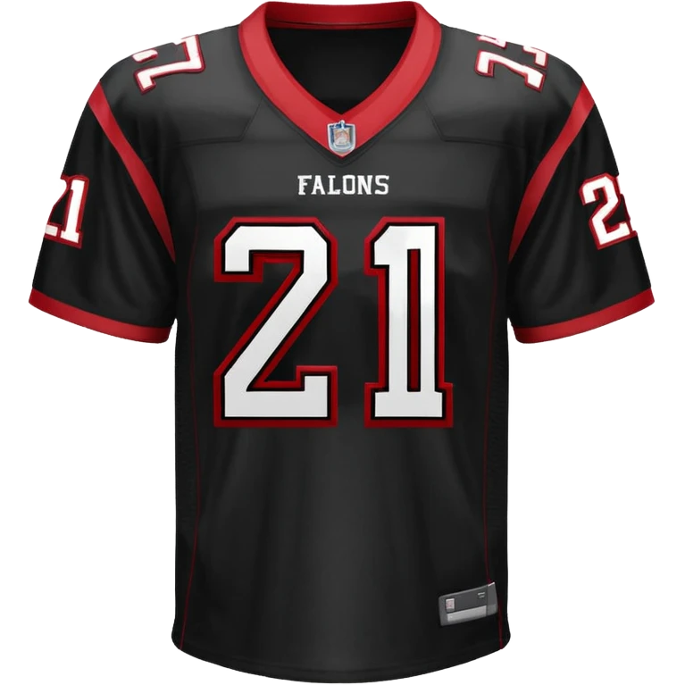 black Atlanta falcons American football jersey featuring the number 21, red collegiate-style lettering with white outline ios emoji style emoji