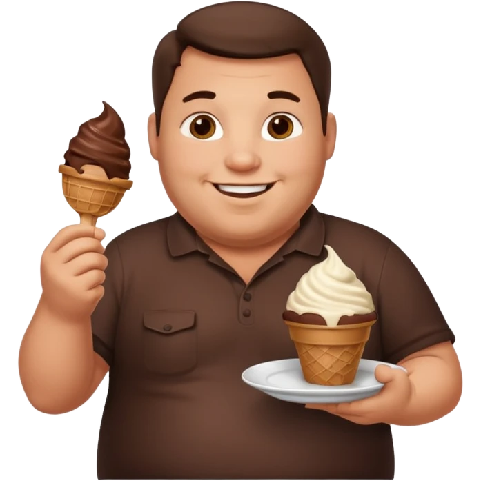 A fat man with a plate of chocolate ice cream emoji