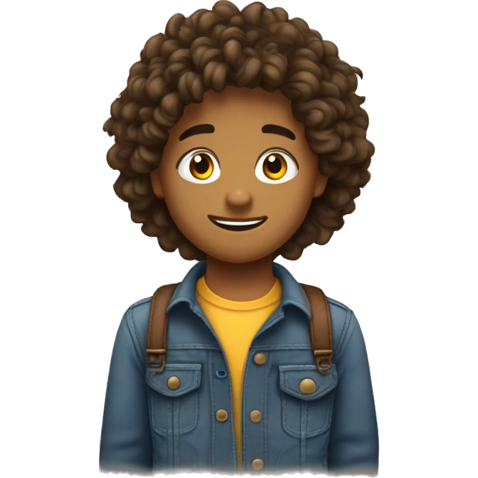 Jeune jeune garçon aux cheveux long bouclés qui rigole brun emoji
