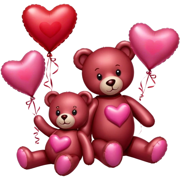maroon love letter, three metallic pink heart-shaped balloons and red kisses and love teddy bear emoji