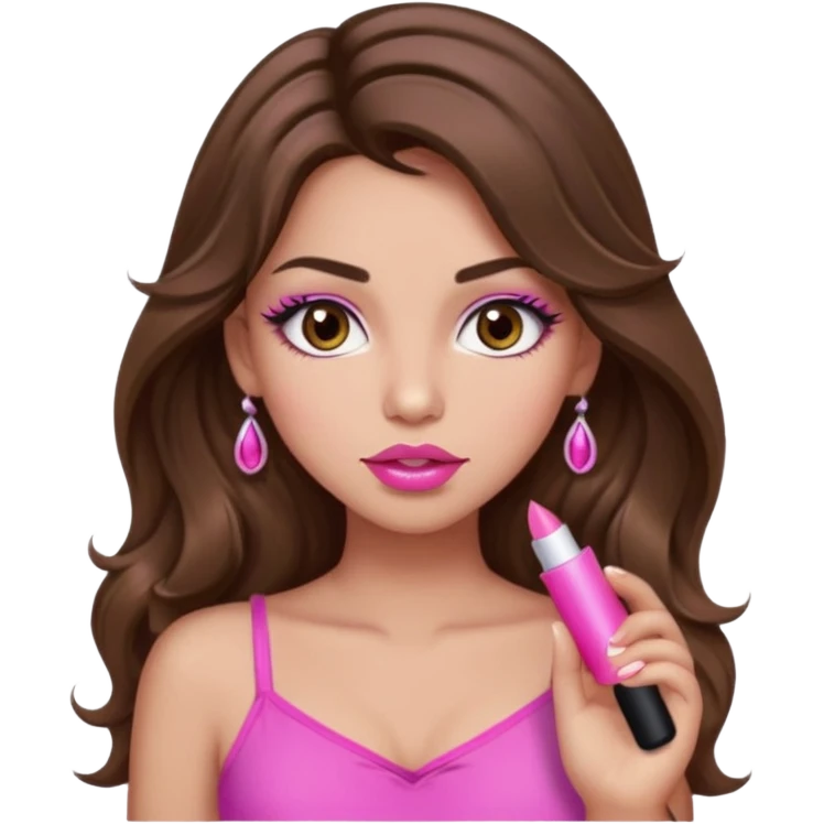 girl with long wavy brown hair, brown eyes, light to medium complexion, in a pink sexy top, pink lips, long lashes, puckered lips, what ever emoji