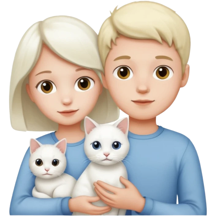 Ragazzo e ragazza con in mano un gatto bianco  emoji