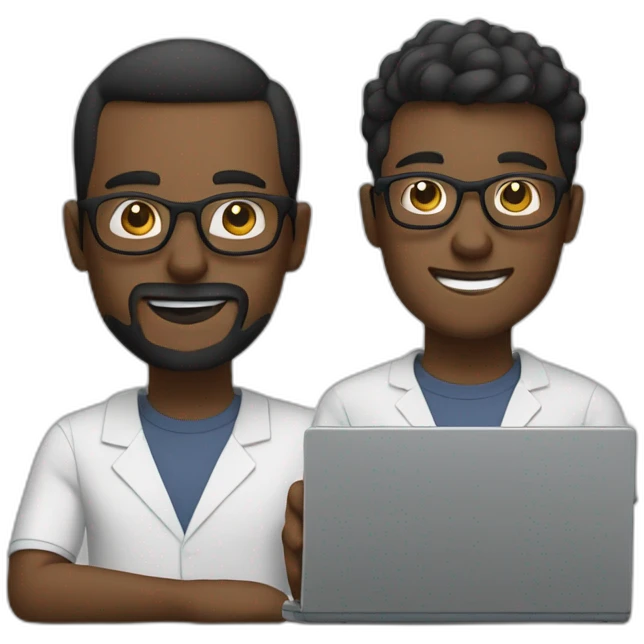 two tech guys with specs working on a laptop emoji