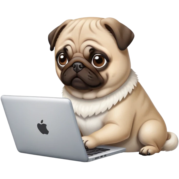 pug typing on laptop emoji