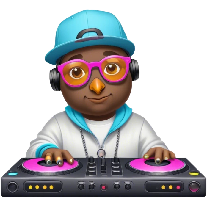 Rapper  pigeon as dj. Wearing neon glasses  emoji