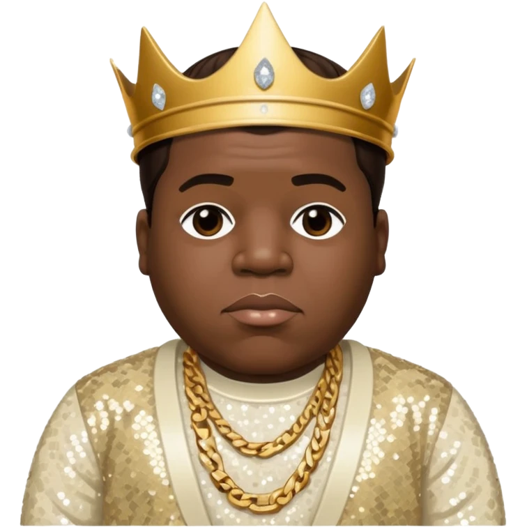 Biggie Smalls with dark brown hair, ivory sequin outfit emoji