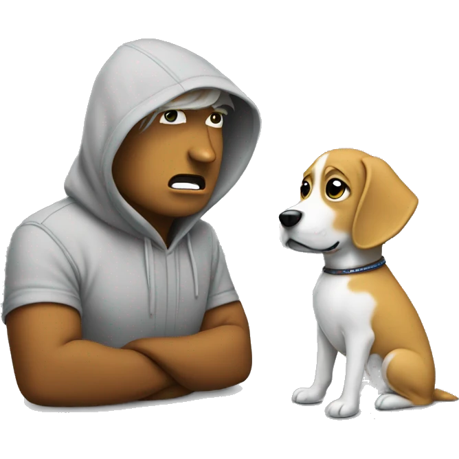 donald trump talking to a dog with a hoodie on emoji