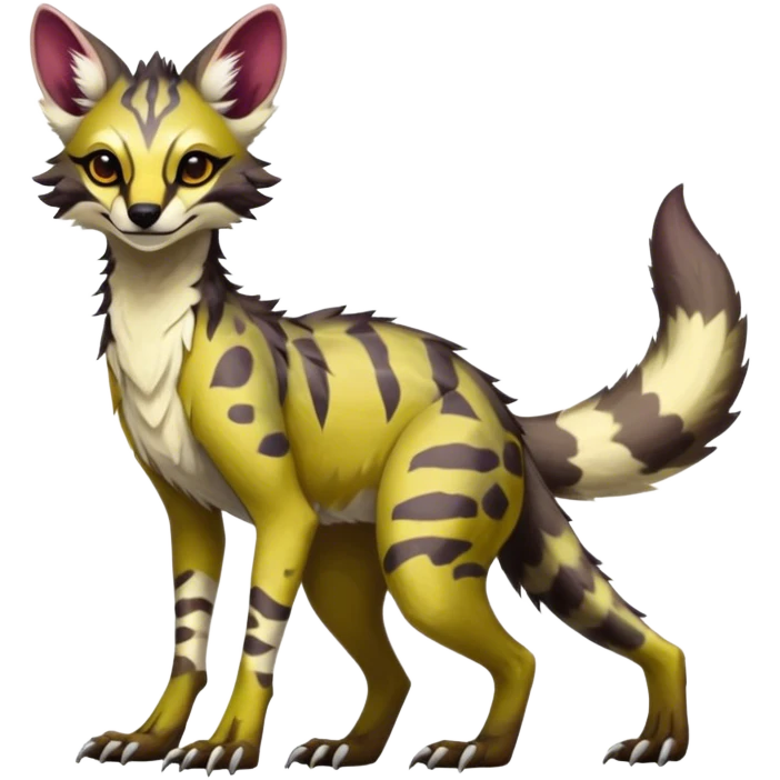 Feral Rare Fantasy dark vibrant warm-colored Vernid-Sergal-Genet-species by LiLaiRa, random markings, tufted ears, full body, 4 legs emoji