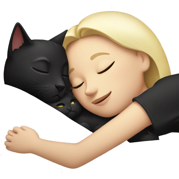 a black cat with a white chest sleeps with a blonde girl in bed emoji