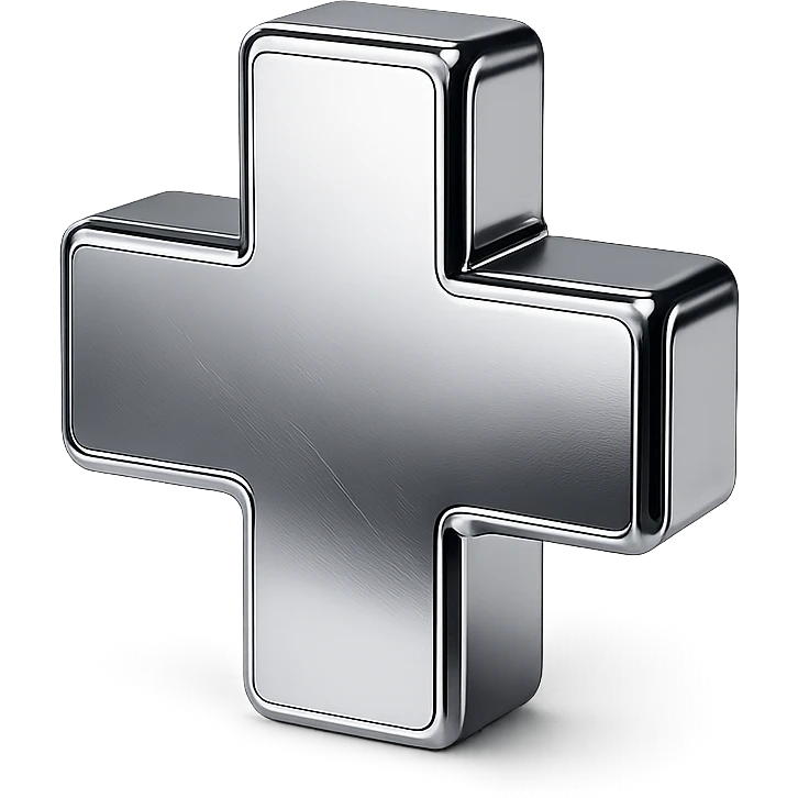 reflective chrome cross, highly polished, symbolizing health and care emoji