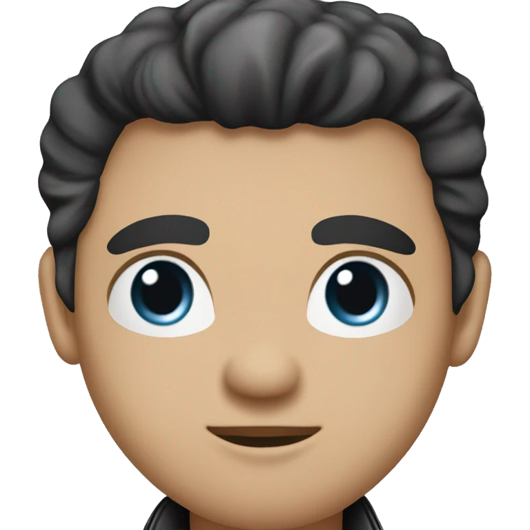 a man looking like a rock star. he is wearing a black leather jacket, has a slickback hair obviously full of pomade. his eyes are blue, with a hint of black eyeliner. he has very hollow cheeks and a chiselsed jaw emoji