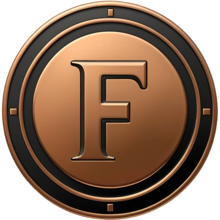 Emoji icon of a black coin with engraved letter F, minimalist style, isolated emoji