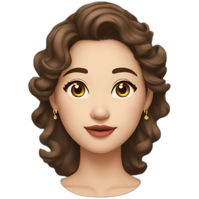 create an emoji of myself 30 year old female half asian brown hair and hazel eyes medium length soft curled hair with little gold earrings emoji