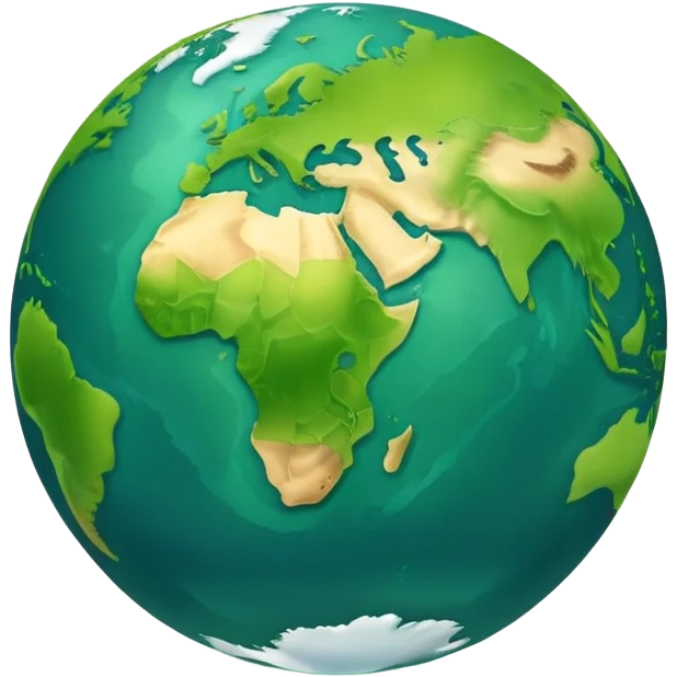 Earth globe with green continents shaped to form the number 1, iOS emoji style emoji