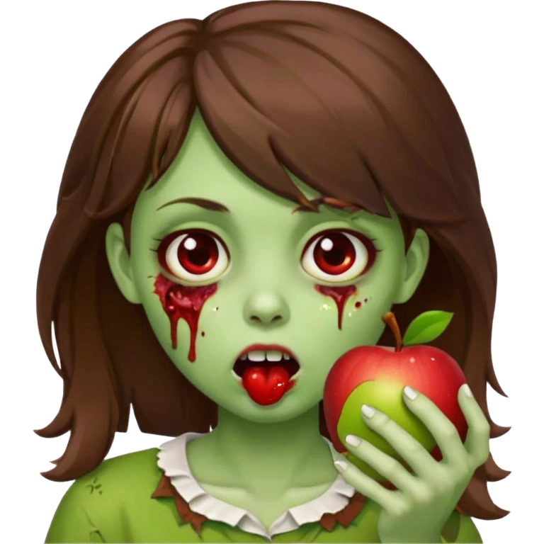 apple emoji zombie girl with medium length brown hair side bangs emoji