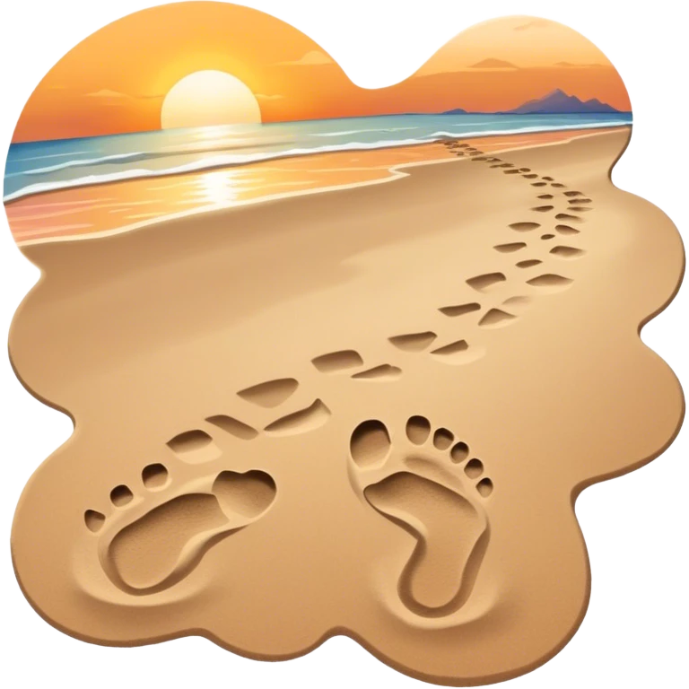 beach sunset. Two sets of footprints—one small, the other larger childhood self and inner child emoji