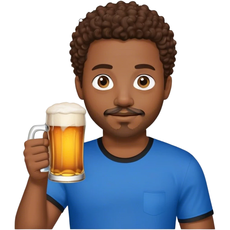 black man with short brown curly hair and blue eyes facial hair black shirt holding a beer emoji