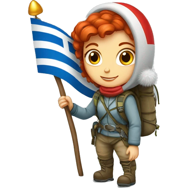 Female winter mountain climber red hair climbing Greek flag Easter eggs emoji