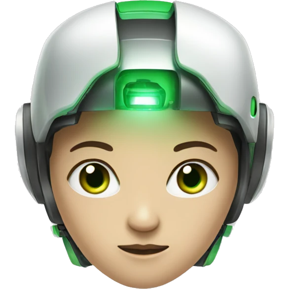 Asian robot with green eyes emoji
