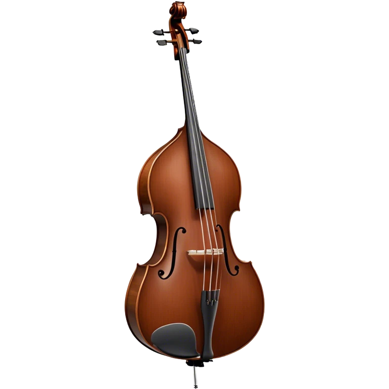 Create an elegant and detailed emoji representing a Gliga Gama double bass with bow. The design should showcase the large, sleek body of the double bass with its rich wood finish, including the characteristic curves and deep tone holes. The bow should be elegantly positioned next to the instrument, highlighting the hair and smooth wooden stick. Use warm wood tones like chestnut brown for the body of the bass, silver accents for the fittings, and dark brown for the bow. Add subtle musical notes or sound waves flowing from the bass to represent its deep, resonant sound. The background should be transparent. emoji