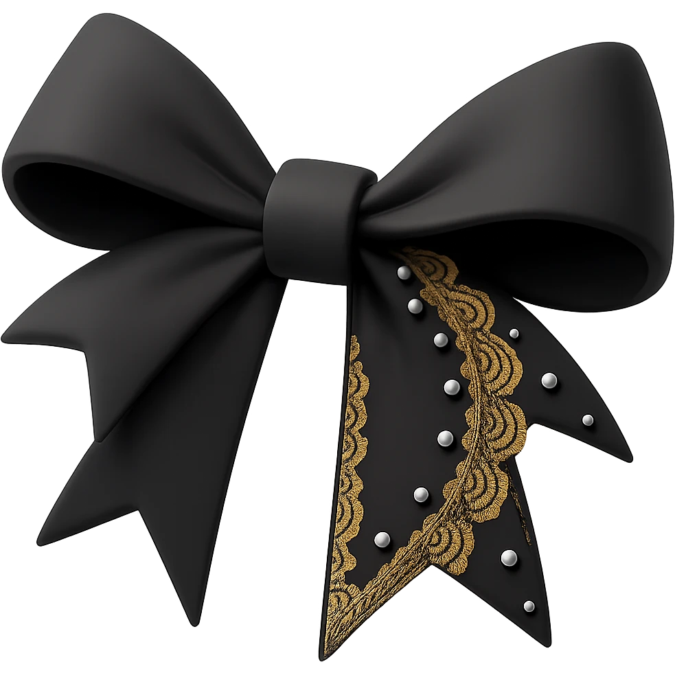 Add gothic lace and silver studs details to the red 3D black bow, keep the background transparent. emoji