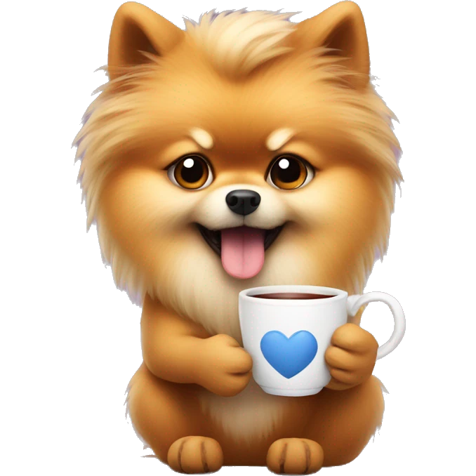 angry pomeranian holding a cup of tea i his paw emoji