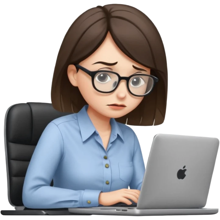 Chica con Estrés laboral en la oficina y mala postura en su laptop  emoji