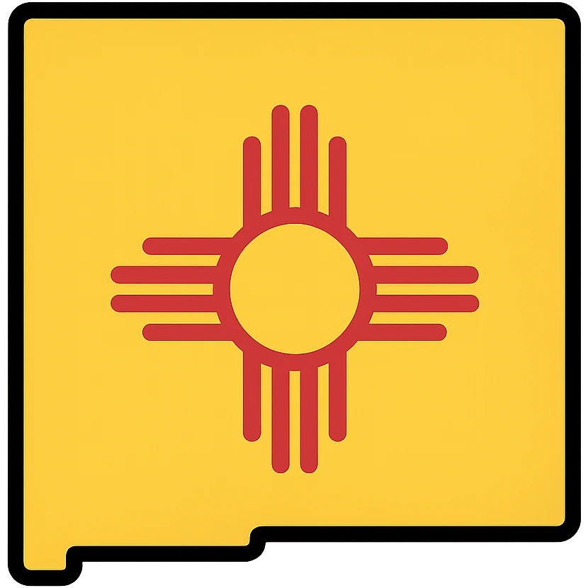 New Mexico state flag with yellow background and red Zia sun symbol in the center emoji