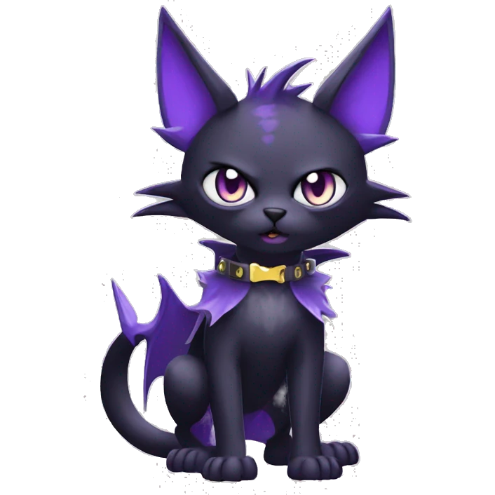 cool edgy black punk Purple nargacuga-bat-cat-Fakemon collar full body emoji