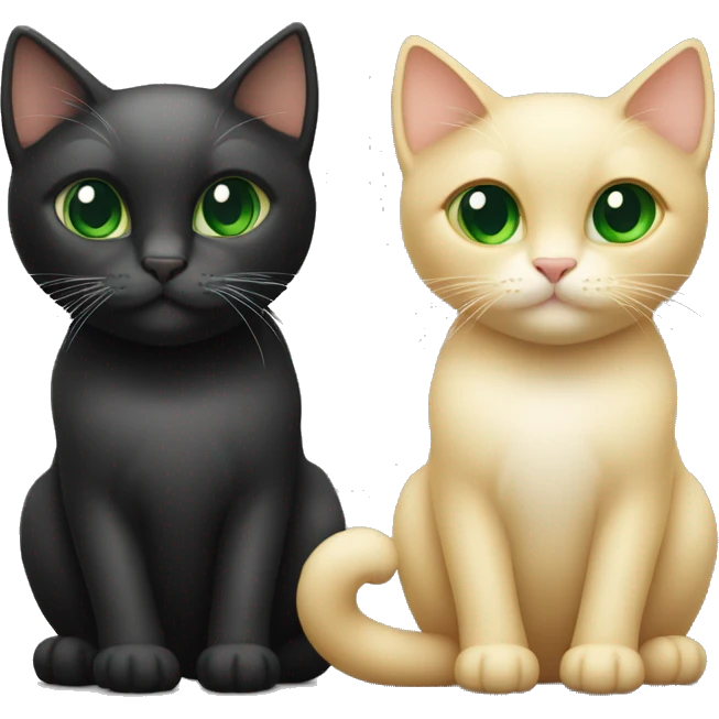 Two cats, one blond and the other black and both with green eyes, showing the heart with their tails emoji