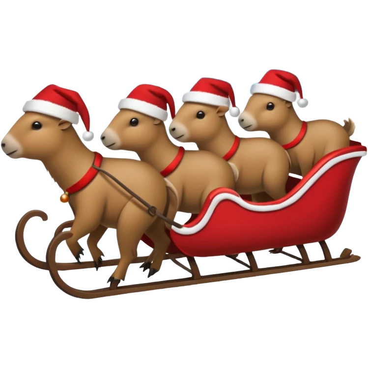 now make alot  of capybaras pulling a sleigh with santa hats emoji